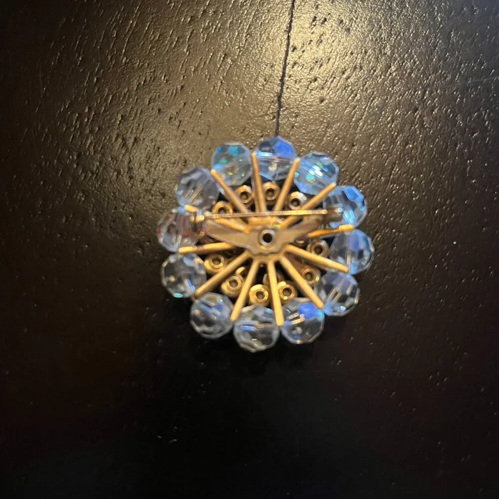 Vintage Aurora Borealis Beaded and Rhinestone Cluster Brooch Gold Tone